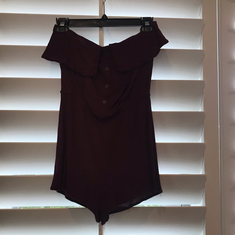 Tilly’s burgundy short, strapless romper